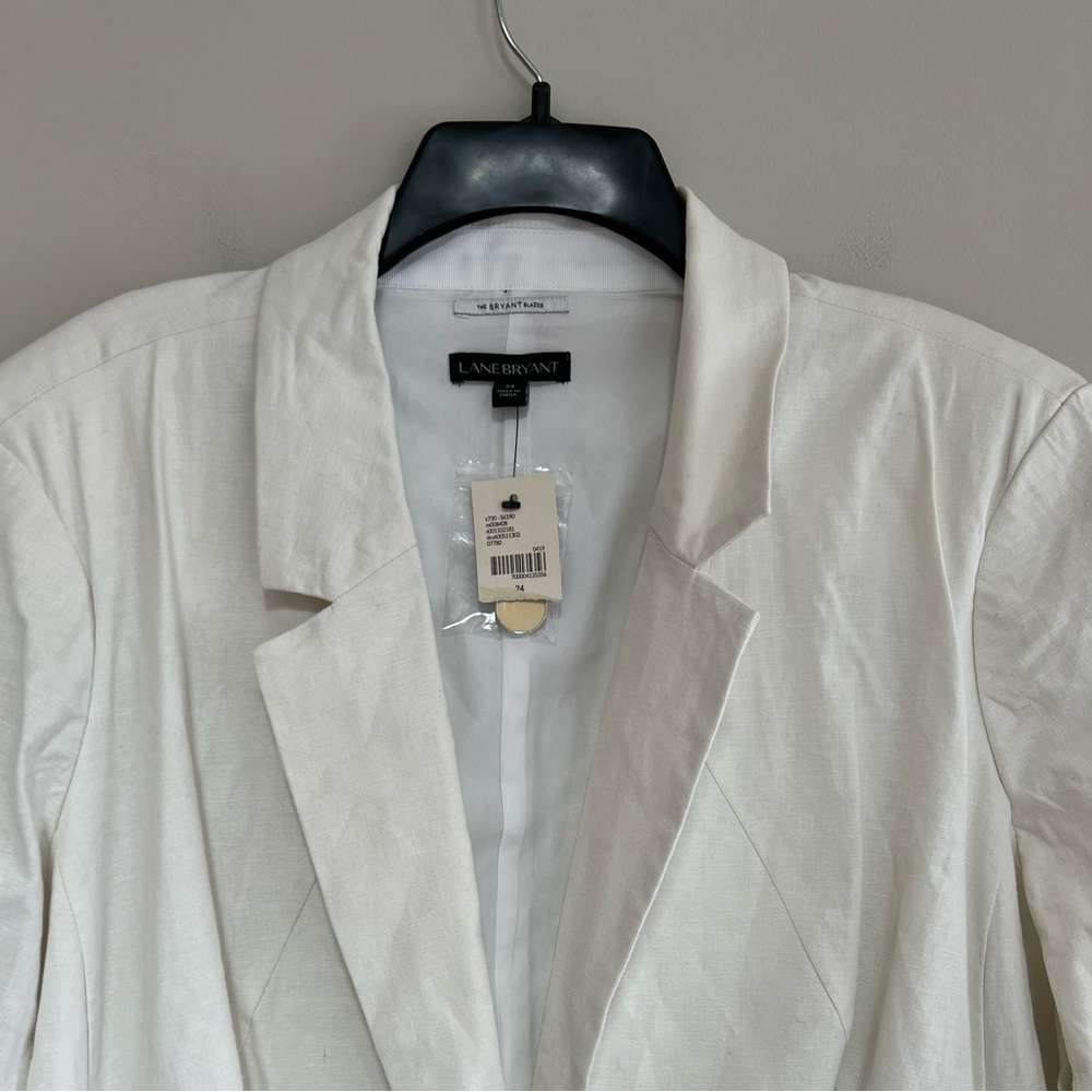 Lane Bryant NWT The Bryant Linen Blend One Button Blazer Ruched 3/4 Sleeves, 24 - Picture 2 of 11